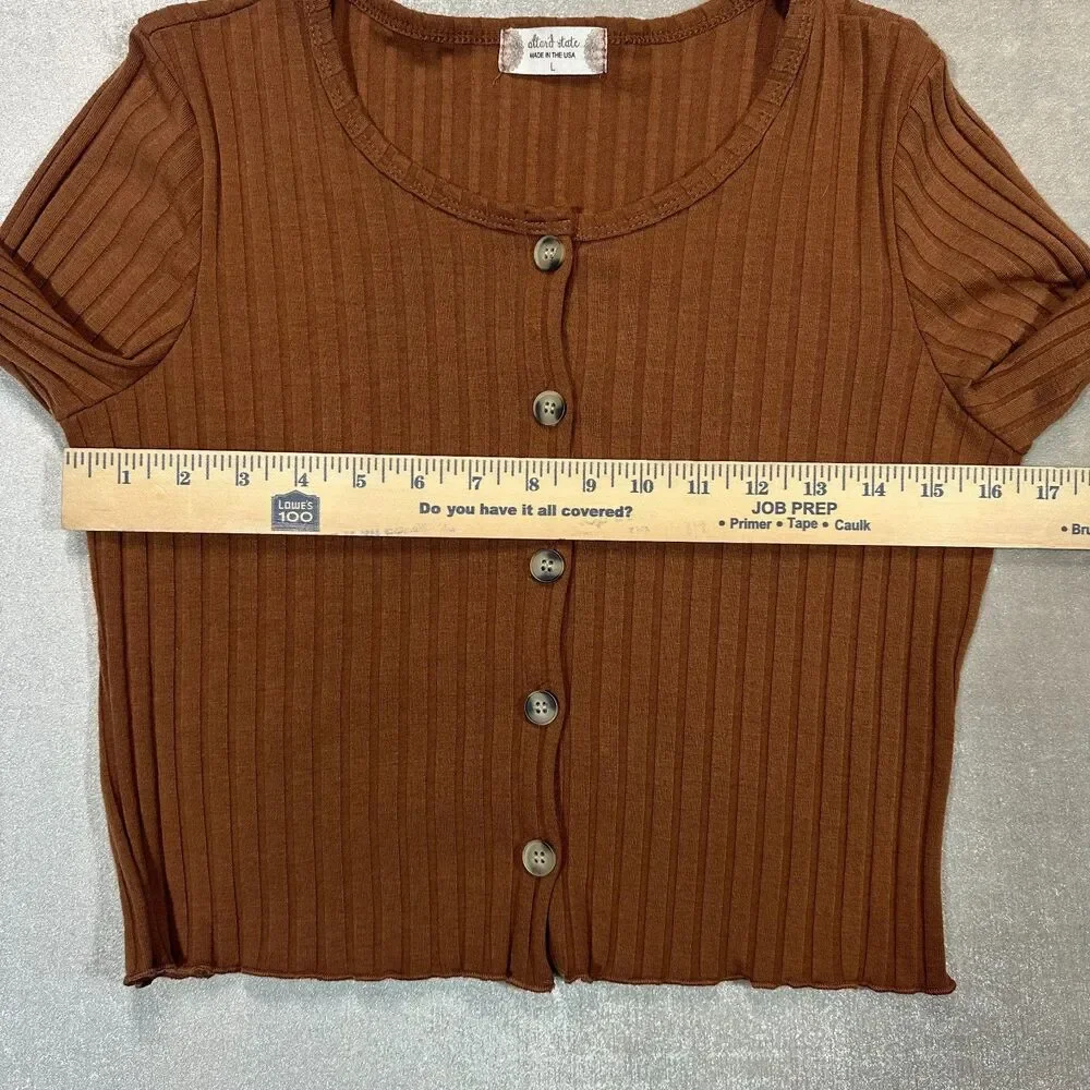 Altar’d State Ribbed Button Front Crop Womens Large Brown Long Sleeve - Picture 3 of 7